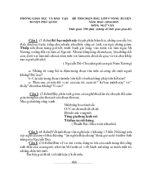Đề thi chọn học sinh gỏi lớp 9 vòng huyện năm học 2014 - 2015 môn Ngữ Văn
